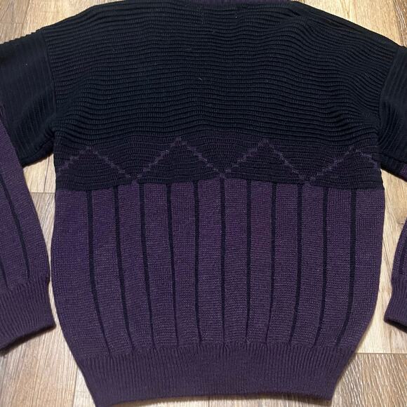 Vtg Randy River Geometric Knit Cardigan Sweater Leather Trim Mens L Grandpa Dad - Picture 5 of 9